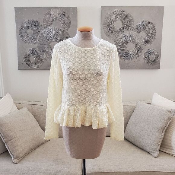 NEW! Rebecca Taylor Peplum Hem Long Sleeve Blouse - size XL in Vanilla - Picture 5 of 15